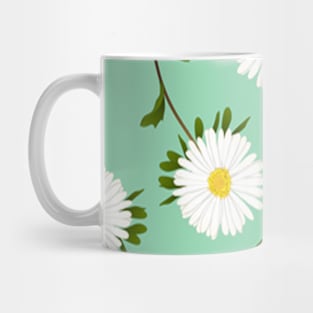 Cute White Daisies Flowers Pattern on Light Green Mug